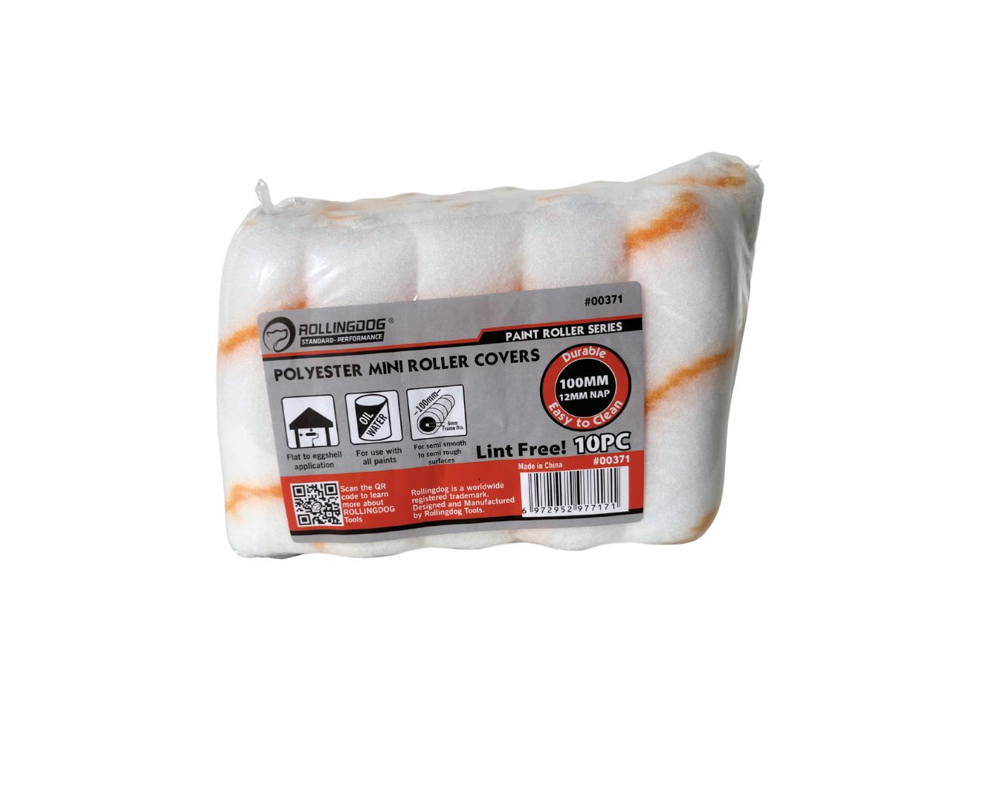 SOLD BY EVA GOODS Polyester Roller Cover (10PC) ROLLINGDOG 4Inch Jumbo Mini Paint Roller Covers - Sleeves with 3/8” Nap for Walls,Cabinets,Furniture Painting(Pack of 10)