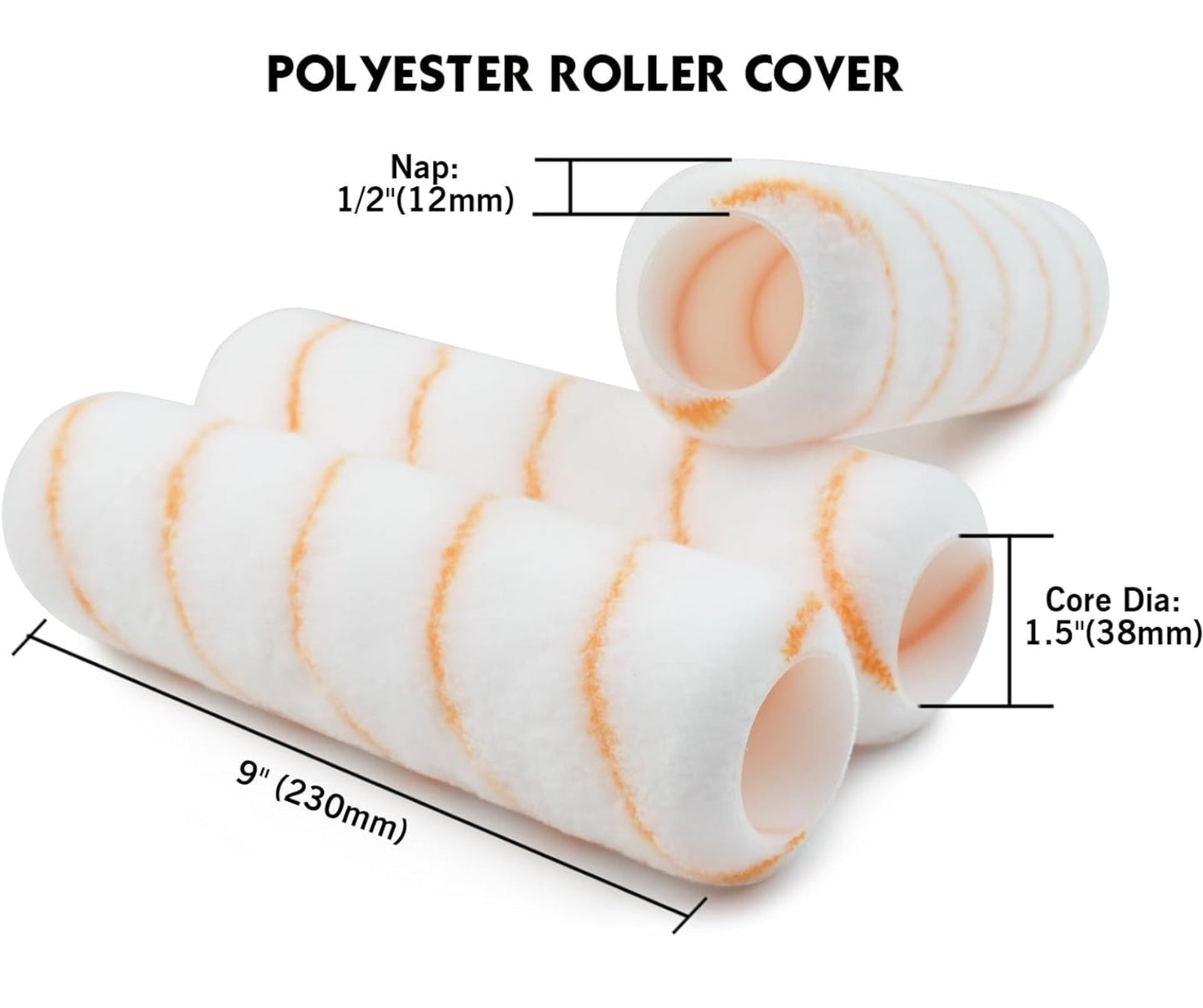 Sold by EVA GOODS ~ ROLLINGDOG Paint Roller Sleeves 9 Inch - 3/4 Nap Lint Free Polyester for Rough Wall Painting (Pack of 3), 9" Polyester Roller Cover (3PC)