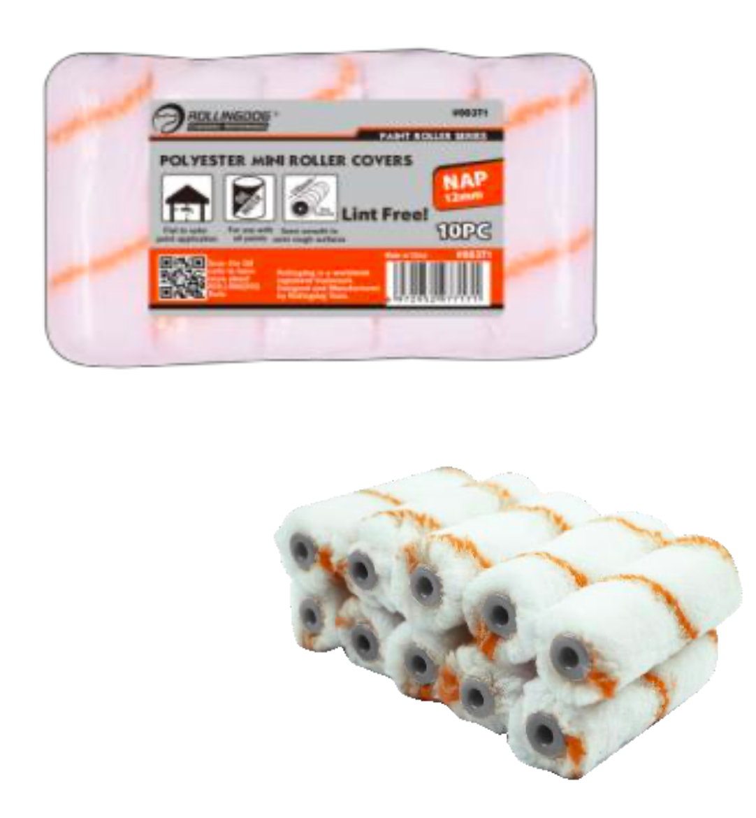 SOLD BY EVA GOODS Polyester Roller Cover (10PC) ROLLINGDOG 4Inch Jumbo Mini Paint Roller Covers -  Sleeves with 3/8” Nap for Walls,Cabinets,Furniture Painting(Pack of 10)